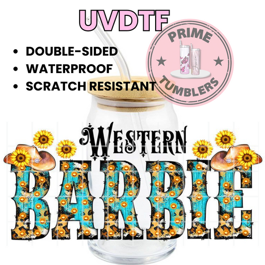 WESTERN Barbie Cowgirl 16oz UVDTF cup wrap, ready to apply STICKERS decal sunflower