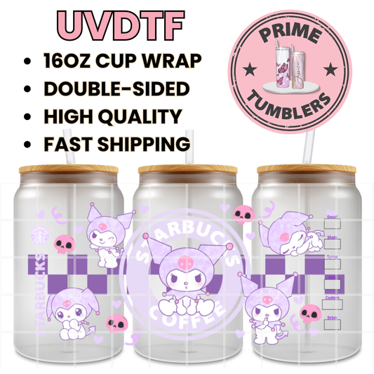 Sanrio KUROMI light purple 16oz UVDTF cup wrap, ready to apply STICKERS