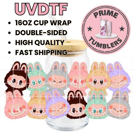 LABUBU plush 16oz Libbey Glass Cup Wrap UVDTF, Ready to apply decal STICKERS Labubus aesthetic plushie dolls The Monsters Pop Mart