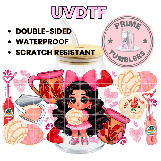 Girl Bow SNACK Mexico baby 16oz UVDTF cup wrap, ready to apply STICKERS Candy mexican