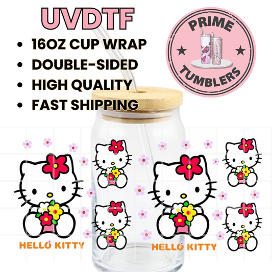 HK 6 Hello Kitty Flowers Kawaii 16oz UVDTF cup wrap, ready to apply STICKERS