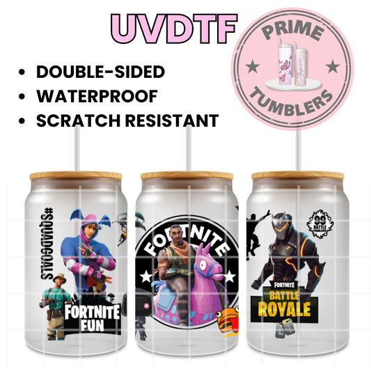 FORTNITE video game Drift, Omega, Loot Llama and Fishstick Ready-to-press UVDTF Transfers, Cup wrap decals, Tumbler prints, 16oz Libbey Glass UV STICKERS FR BATTLE ROYALE Epic Games Squadgoals