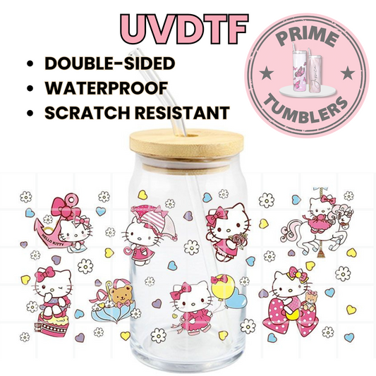 Hello KITTY unicorn bow 16oz UVDTF cup wrap, ready to apply STICKERS Sanrio