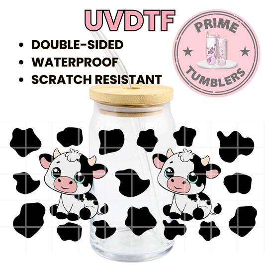 Cute Baby Cow 16oz UVDTF cup wrap, ready to apply STICKERS decal cowgirl teal eyes
