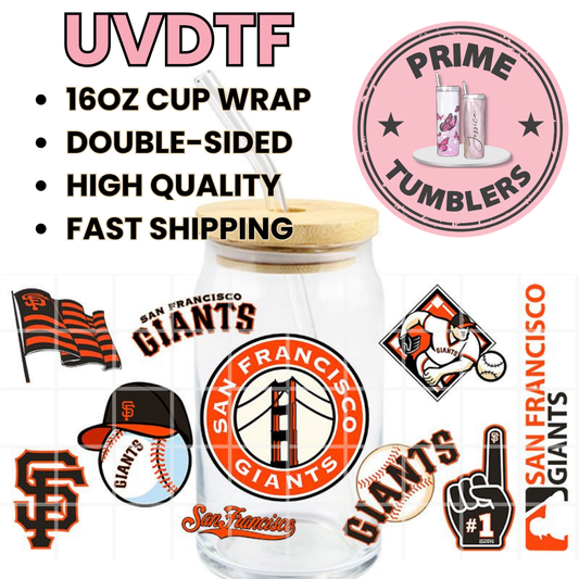 GIANTS SAN FRANCISCO baseball SF 16oz UVDTF cup wrap, ready to apply STICKERS