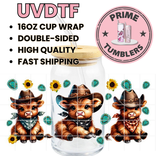 Western cute COWS sunflowers 16oz UVDTF cup wrap, ready to apply STICKERS