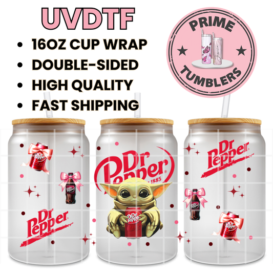 Dr Pepper YODA 16oz UVDTF cup wrap, ready to apply STICKERS