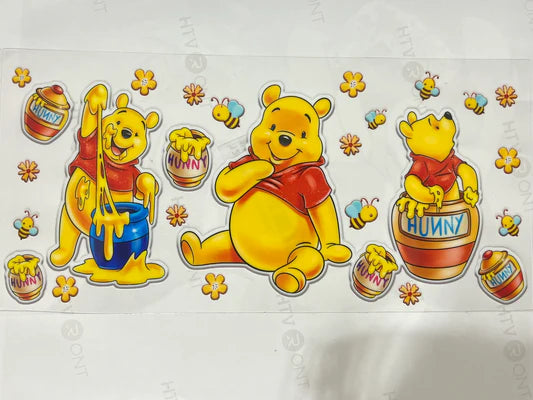 Disney’s Winnie the Pooh Bear, honey 16oz Libbey Glass Cup Wrap UVDTF, Ready to apply decal STICKERS Walt Disney Hundred Acre Wood hunny