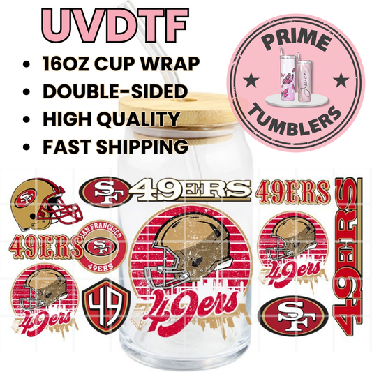 Forty Niners Football 49ers SF San Francisco 16oz UVDTF cup wrap, ready to apply STICKERS