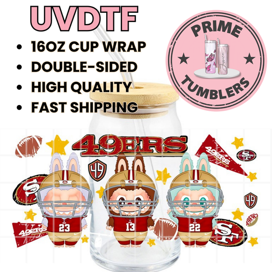 LABUBU 49ers Niners SF San Francisco FOOTBALL 16oz UVDTF cup wrap, ready to apply STICKERS