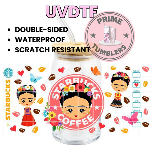 Frida 16oz UVDTF cup wrap, ready to apply Coffee