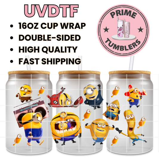 Despicable Me and Minions 16oz UVDTF cup wrap, ready to apply STICKERS yellow