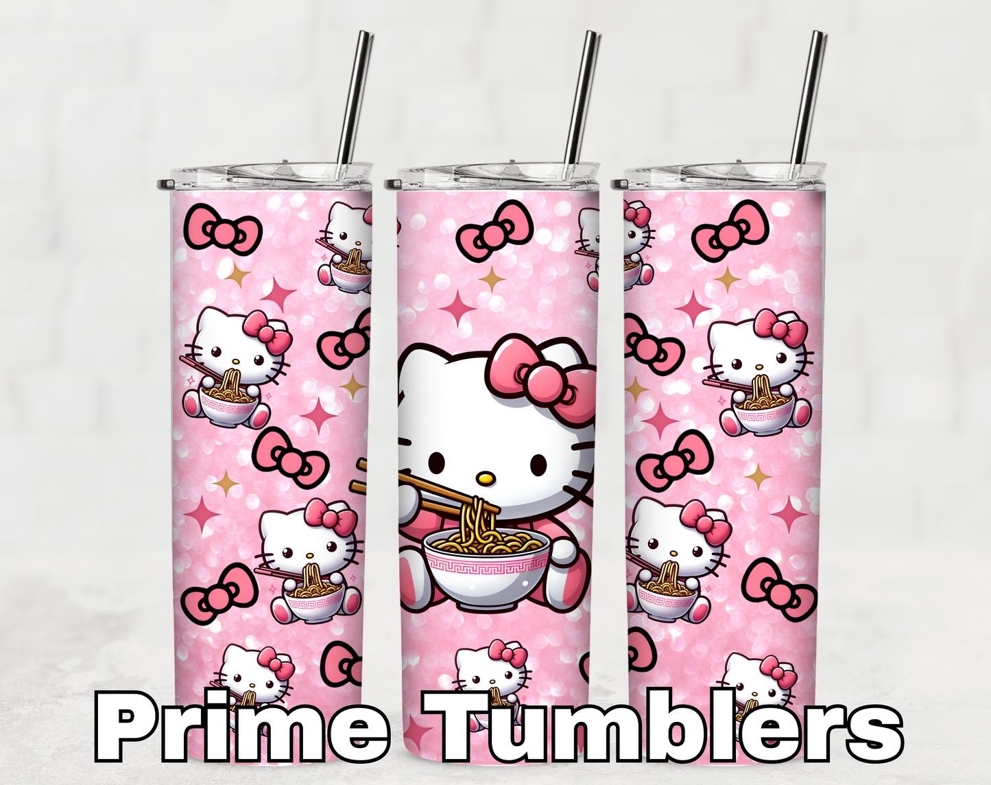 Hello Kitty Noodles pink bows Tumbler wrap PNG