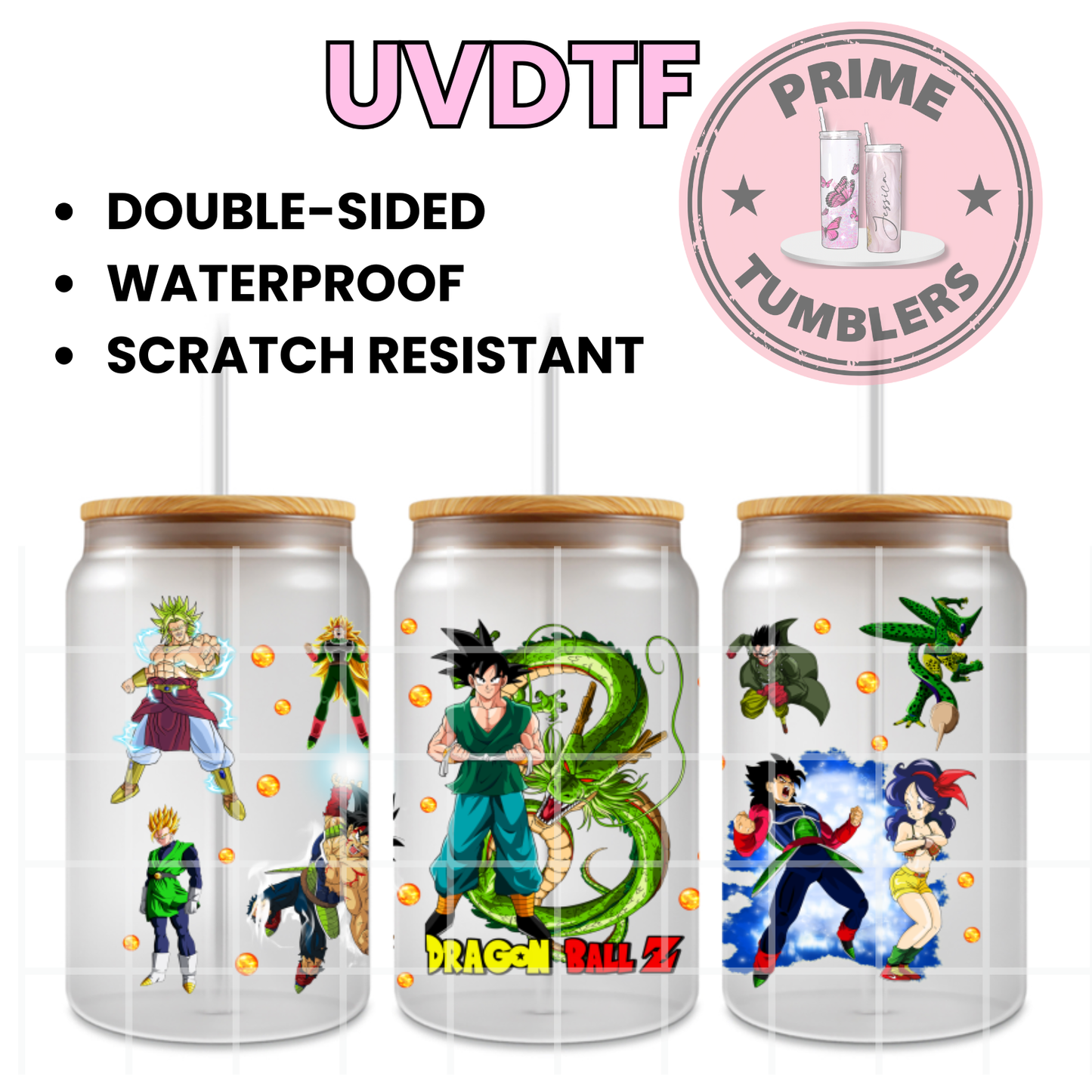 Dragon Ball Z Ready-to-press UVDTF Transfers, Cup wrap decals, Tumbler prints, 16oz Libbey Glass UV STICKERS DBZ Japanese Anime and Manga Dragon Ball Z