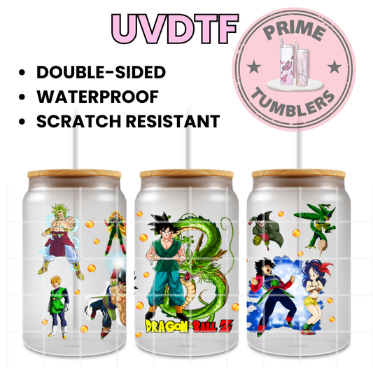 Dragon Ball Z Ready-to-press UVDTF Transfers, Cup wrap decals, Tumbler prints, 16oz Libbey Glass UV STICKERS DBZ Japanese Anime and Manga Dragon Ball Z