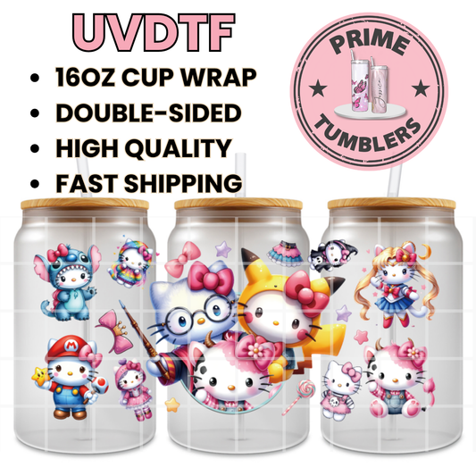 SANRIO Harry Potter Pikachu Cow Stitch Mario Hello Kitty 16oz UVDTF cup wrap, ready to apply STICKERS