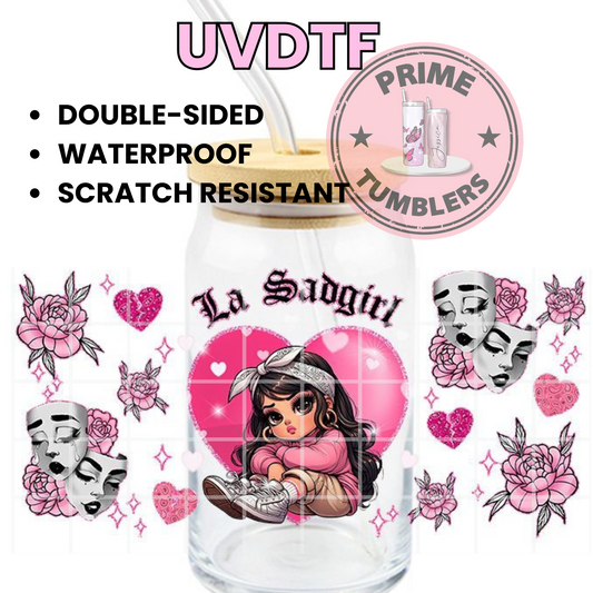 La Sadgirl 16oz UVDTF cup wrap, ready to apply STICKERS pink