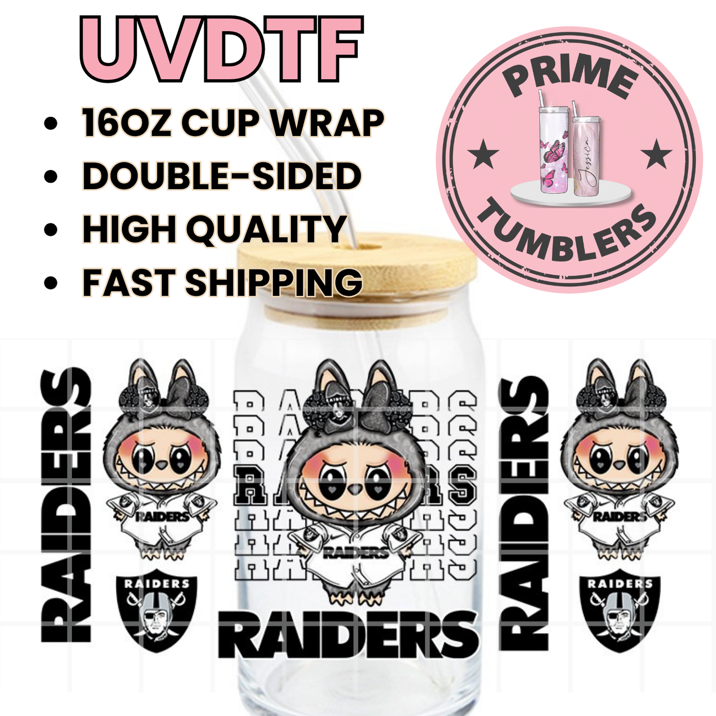 LABUBU Football RAIDERS 16oz UVDTF cup wrap, ready to apply STICKERS
