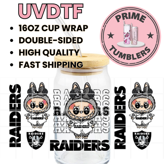 LABUBU Football RAIDERS 16oz UVDTF cup wrap, ready to apply STICKERS