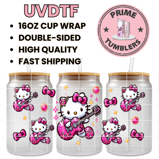 Hello Kitty guitar HK 16oz UVDTF cup wrap, ready to apply STICKERS