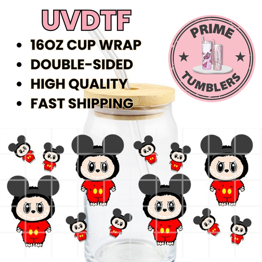 Disney’s Mickey MOUSE LABUBU cute 16oz Libbey Glass Cup Wrap UVDTF, Ready to apply decal STICKERS Labubus aesthetic plush dolls The Monsters Pop Mart Disneyland