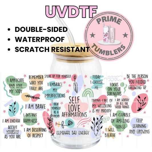 Self LIVE AFFIRMATIONS 16oz UVDTF cup wrap, ready to apply STICKERS decal I am Brave