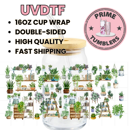 Plants green garden 16oz UVDTF cup wrap, ready to apply STICKERS on