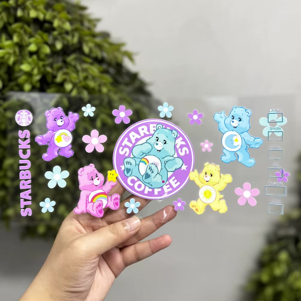 CareBEARS starbucks logo Coffee 16oz UVDTF cup wrap, ready to apply STICKERS decal Care Bear