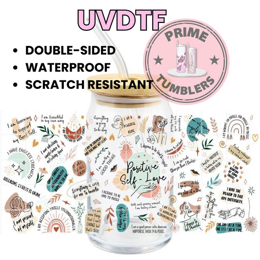 POSITIVE Self-Love AFFIRMATIONS 16oz UVDTF cup wrap, ready to apply STICKERS decal boho