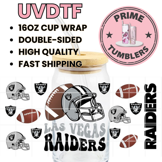 RAIDERS Football LAS VEGAS 16oz UVDTF cup wrap, ready to apply STICKERS