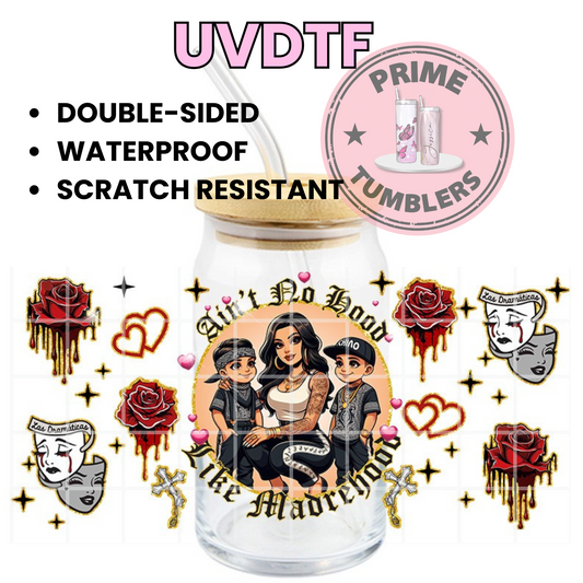 Madrehood Motherhood MAMA 2 children 16oz UVDTF cup wrap, ready to apply STICKERS BOY Mom