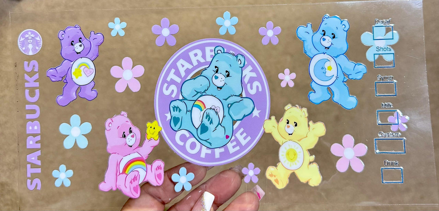 CareBEARS starbucks logo Coffee 16oz UVDTF cup wrap, ready to apply STICKERS decal Care Bear
