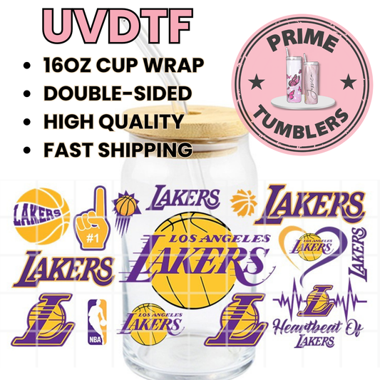 Los Angeles LAKERS basketball 16oz UVDTF cup wrap, ready to apply STICKERS