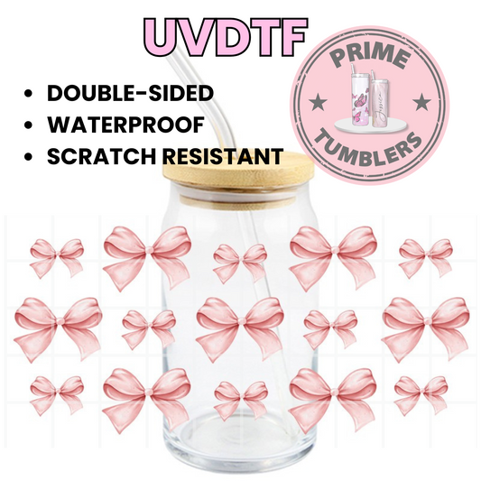 Bows CUTE 16oz UVDTF cup wrap, ready to apply STICKERS pink COQUETTE