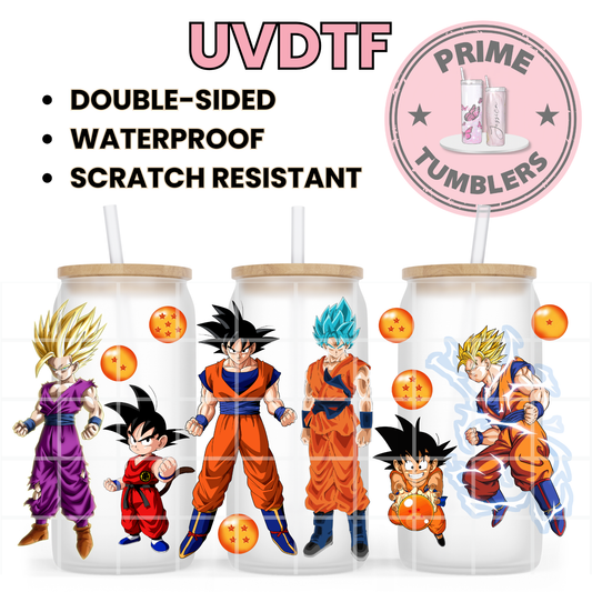 Dragon Ball Z fire Ready-to-press UVDTF Transfers, Cup wrap decals, Tumbler prints, 16oz Libbey Glass UV STICKERS Goku, Gohan, Super Saiyan Blue, Japanese Anime and Manga Series balls