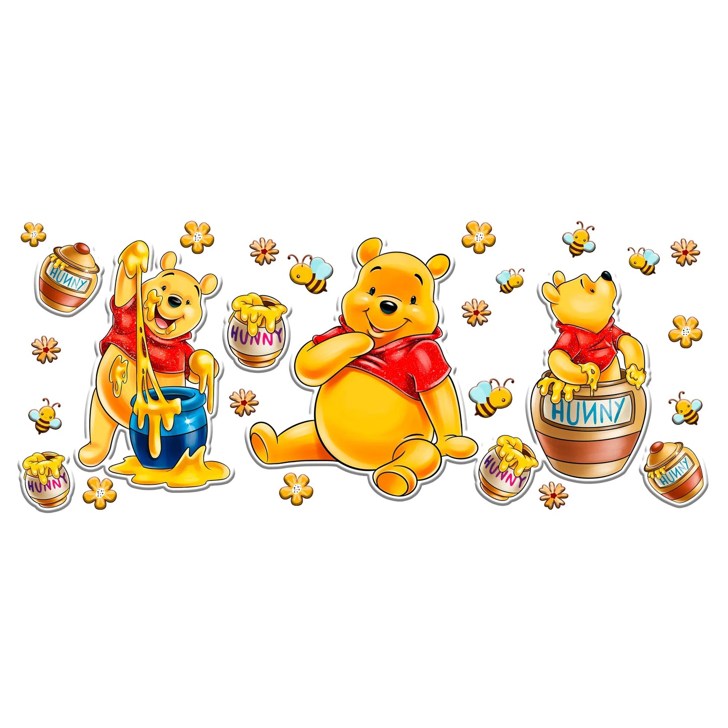 Disney’s Winnie the Pooh Bear, honey 16oz Libbey Glass Cup Wrap UVDTF, Ready to apply decal STICKERS Walt Disney Hundred Acre Wood hunny