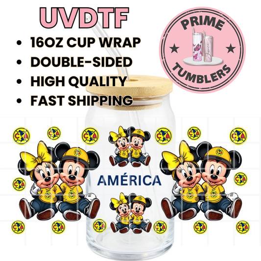 Mickey and MINNIE mouse America Mexico soccer team 16oz UVDTF cup wrap, ready to apply STICKERS Disney
