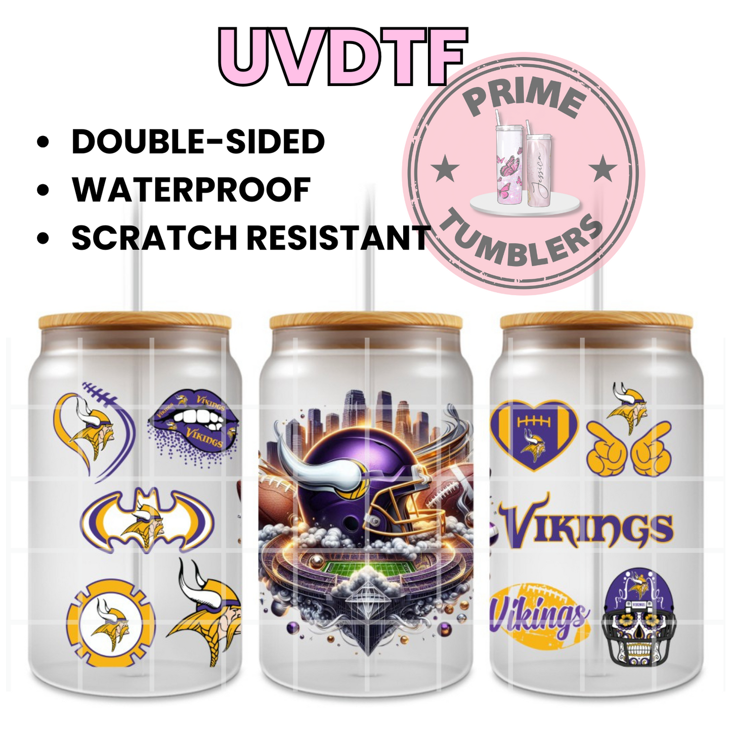 MINNESOTA Vikings 16oz UVDTF cup wrap, ready to apply STICKERS Football sport