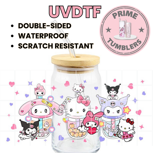 SANRIO Hello Kitty Boba 16oz UVDTF cup wrap, ready to apply STICKERS HK