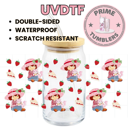 Strawberry Shortcake cakes 16oz Libbey Glass Cup Wrap UVDTF, Ready to apply decal STICKERS strawberries