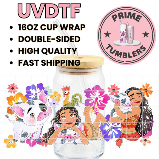 Moana movie, Pig Pua girls 16oz UVDTF cup wrap, ready to apply STICKERS Disney Heihei