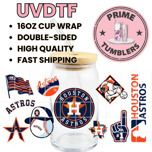 Houston ASTROS Texas BASEBALL 16oz UVDTF cup wrap, ready to apply STICKERS