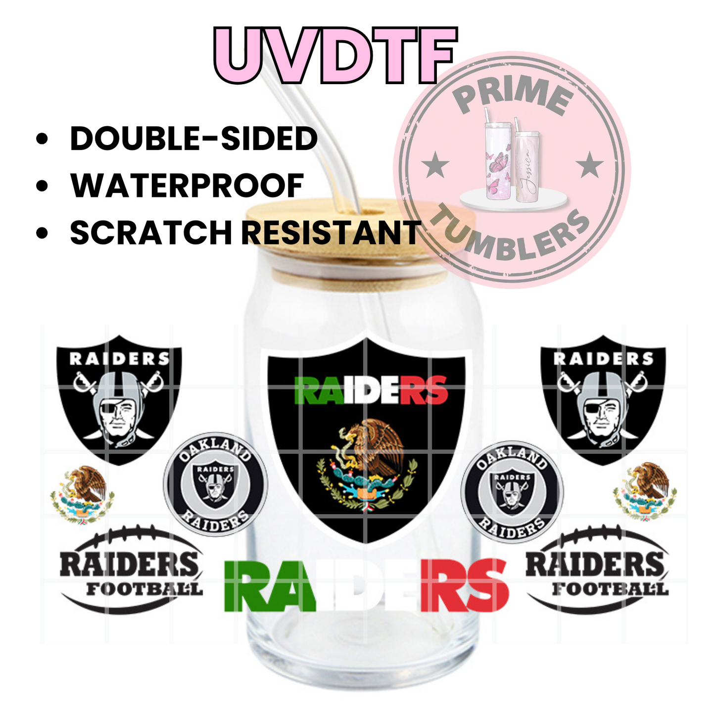 RAIDERS Mexico 16oz UVDTF cup wrap, ready to apply STICKERS Football