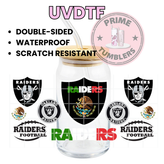 RAIDERS Mexico 16oz UVDTF cup wrap, ready to apply STICKERS Football