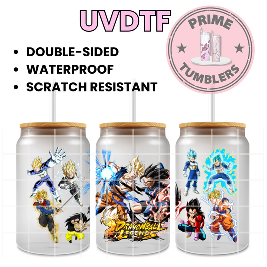Dragon Ball Legends Ready-to-press UVDTF Transfers, Cup wrap decals, Tumbler prints, 16oz Libbey Glass UV STICKERS DBZ Japanese Anime and Manga blue