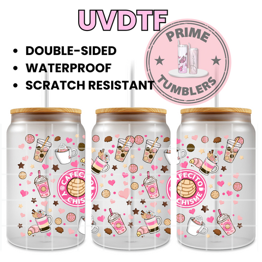 Cafecito y Chisme conchas café 16oz UVDTF cup wrap, ready to apply STICKERS dos