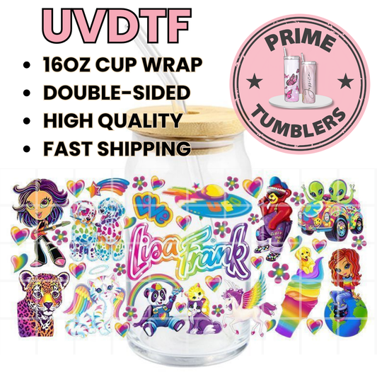 Lisa Frank 16oz UVDTF cup wrap, ready to apply STICKERS z