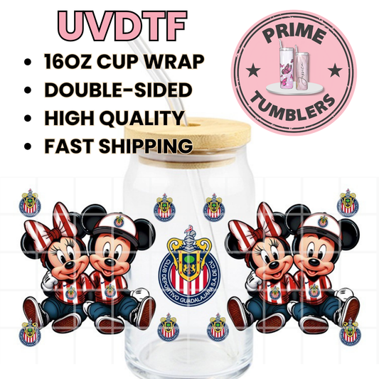 Mickey and Minnie CHIVAS soccer Mexico team 16oz UVDTF cup wrap, ready to apply STICKERS