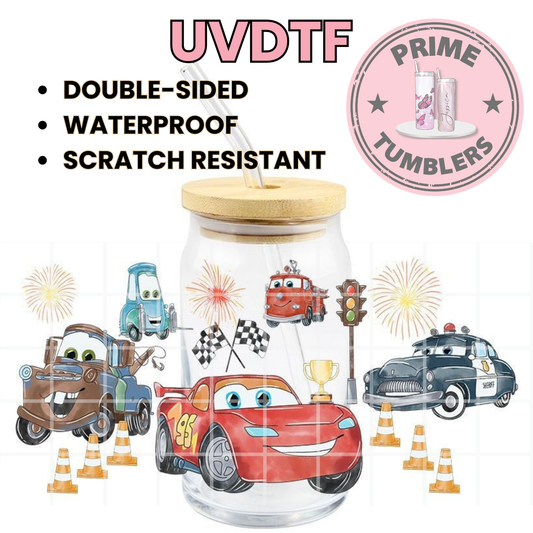 Disney/Pixar movie CARS Lightning McQueen, Mater, Sheriff,  Guido, Luigi and Red 16oz UVDTF cup wrap, ready to apply STICKERS Decals car