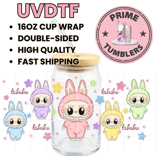 LABUBU stars 16oz Libbey Glass Cup Wrap UVDTF, Ready to apply decal STICKERS Labubus aesthetic plush dolls The Monsters Pop Mart
